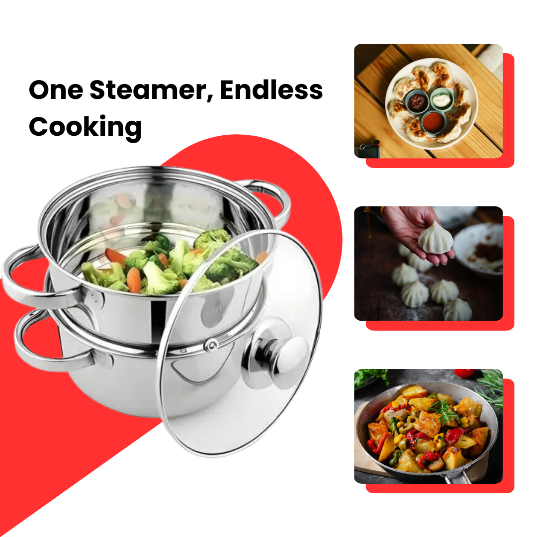 2-Tier Stainless Steel Steamer with Glass Lid