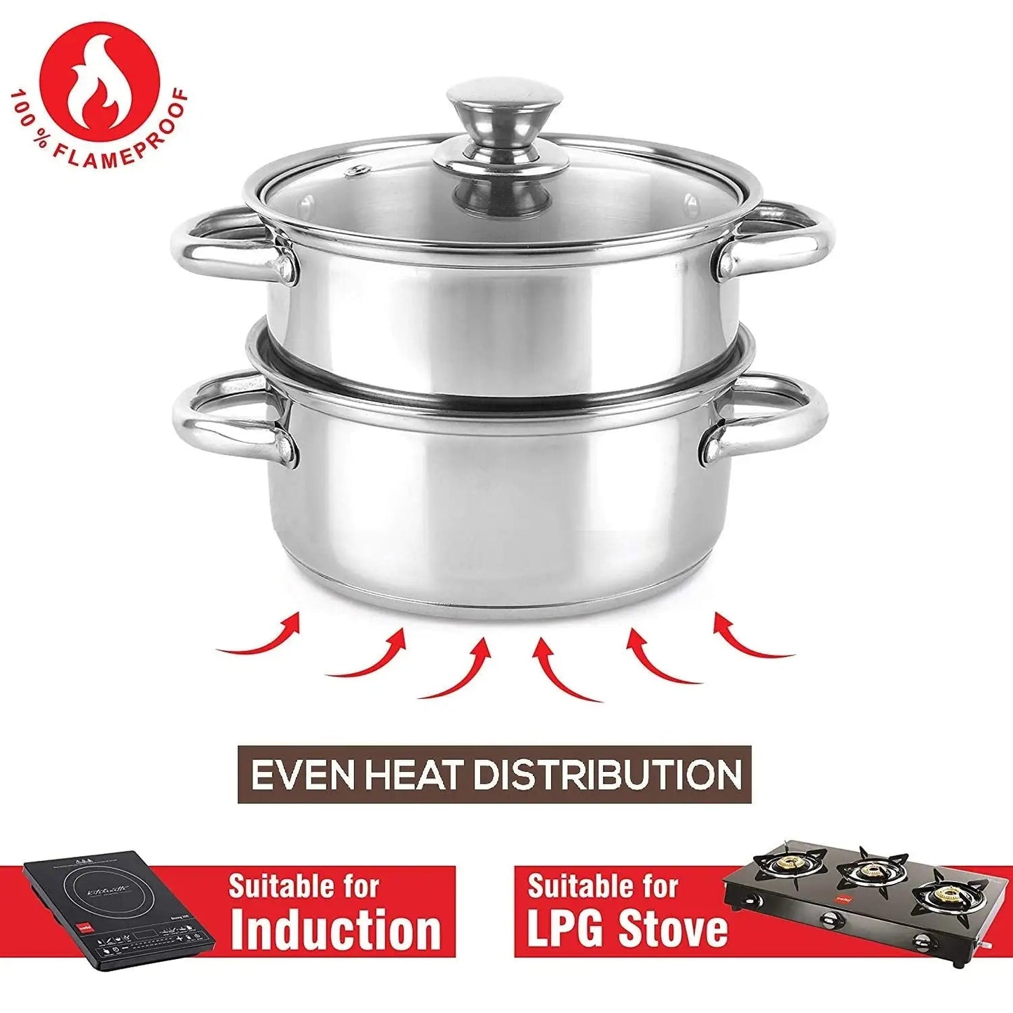 2-Tier Stainless Steel Steamer with Glass Lid