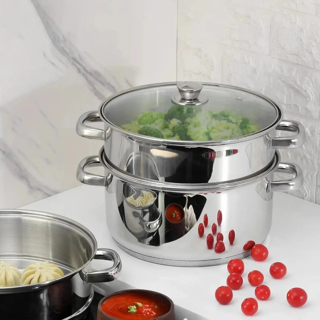 2-Tier Stainless Steel Steamer with Glass Lid