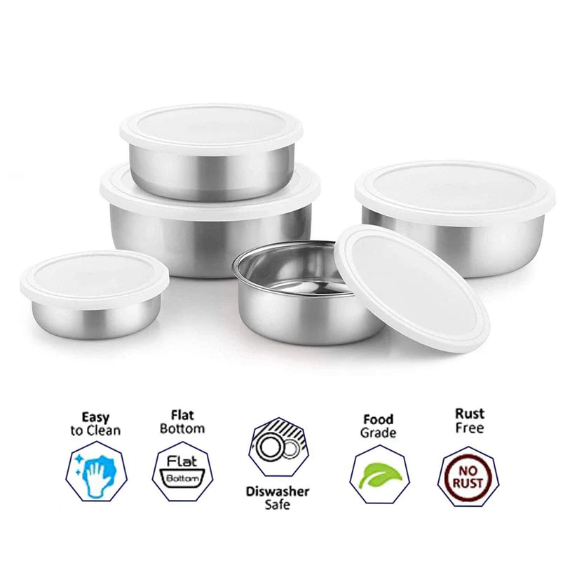 Stainless Steel Kitchen Bowl Set with Lids - Set of 5 Pcs