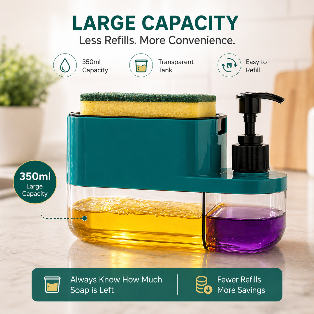 3-in-1 Dish Soap Pump Dispenser with Sponge Holder