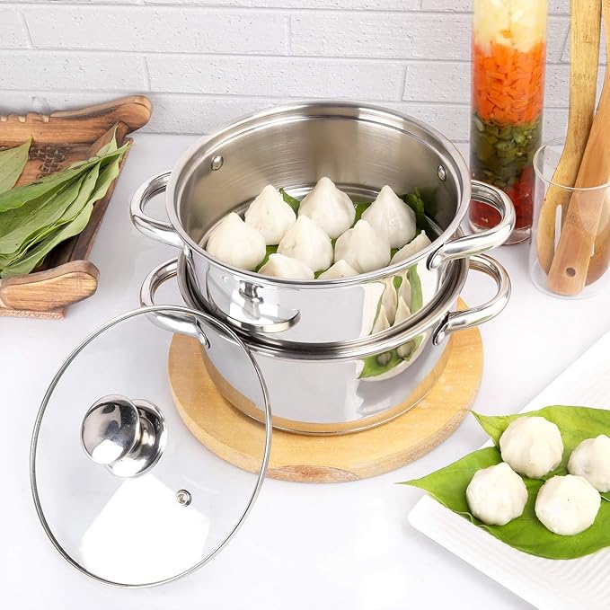 2-Tier Stainless Steel Steamer with Glass Lid