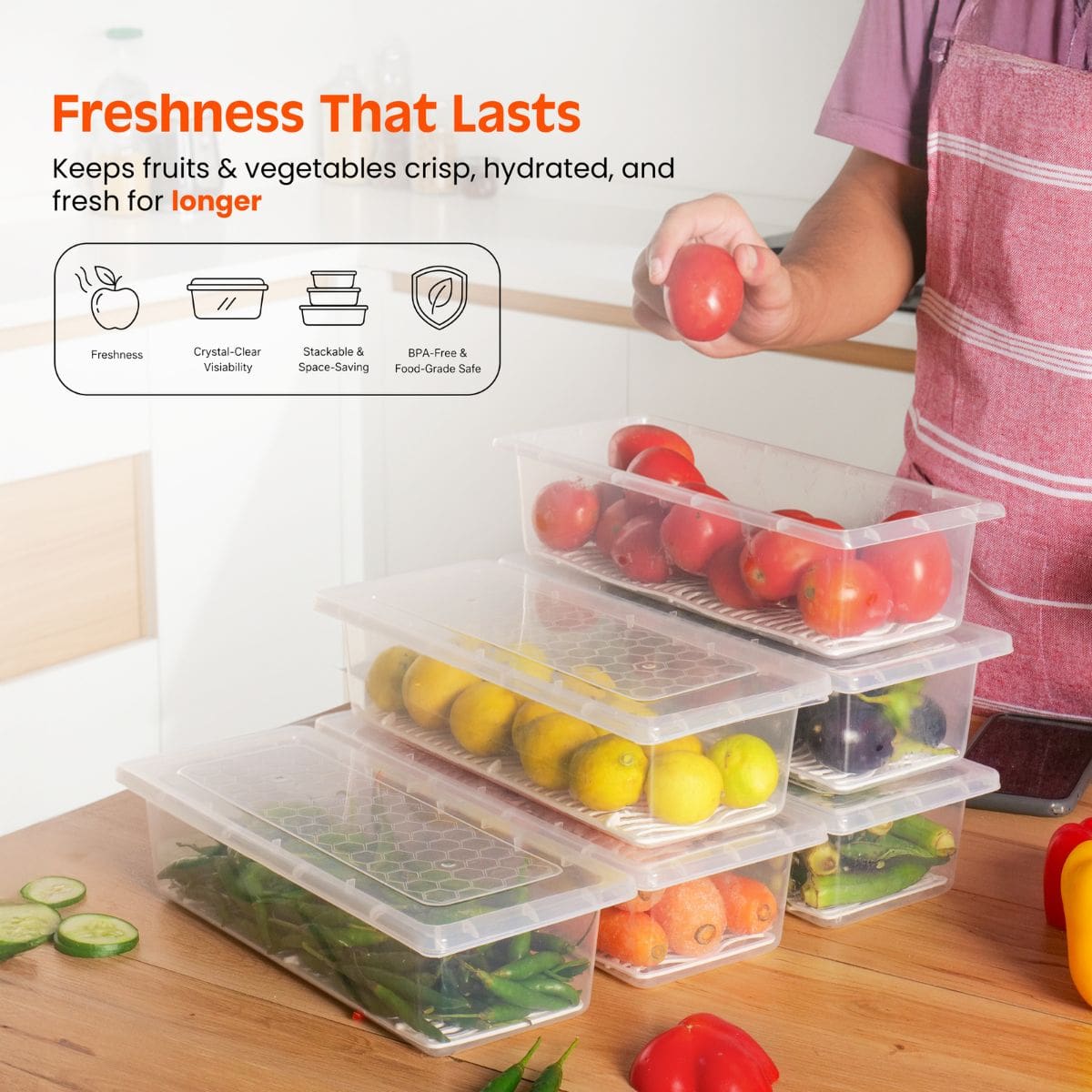 Fridge Storage Containers with Drain Plate