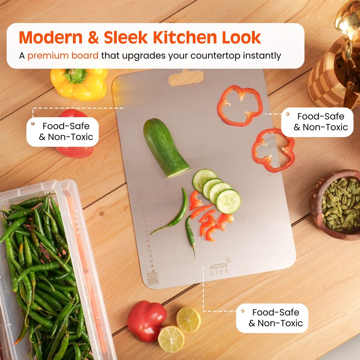 ActivLife - Regular Stainless Steel Chopping Board