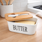 Ceramic Butter Keeper with Wooden Lid & Steel Knife