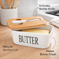 Ceramic Butter Keeper with Wooden Lid & Steel Knife