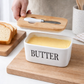 Ceramic Butter Keeper with Wooden Lid & Steel Knife