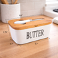 Ceramic Butter Keeper with Wooden Lid & Steel Knife