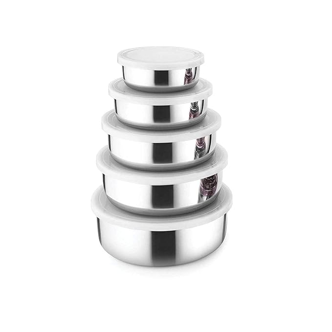 Stainless Steel Kitchen Bowl Set with Lids - Set of 5 Pcs