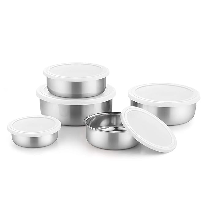 Stainless Steel Kitchen Bowl Set with Lids - Set of 5 Pcs