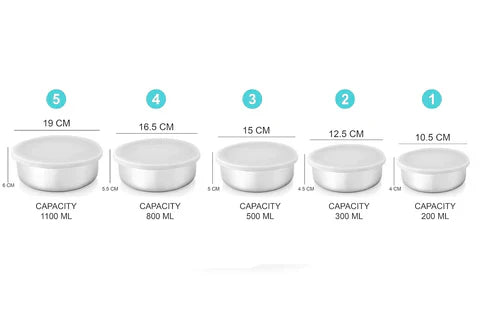Stainless Steel Kitchen Bowl Set with Lids - Set of 5 Pcs