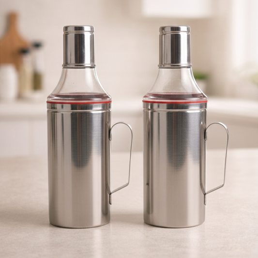 Stainless Steel Oil Dispenser with Handle (1 Litre) – Pack of 2
