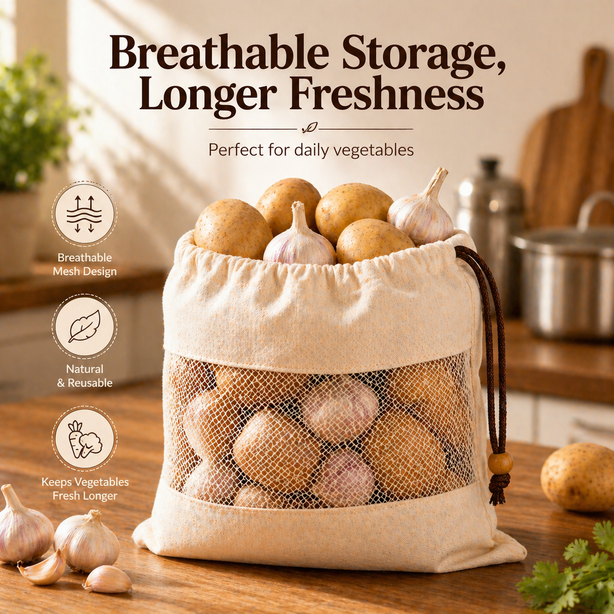 Activ Life - Cotton Vegetable Storage Bags